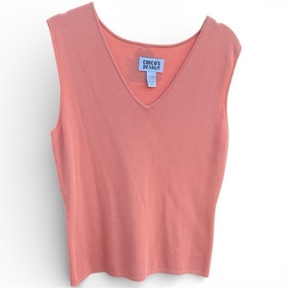Chicos Design Coral Pink V-Neck Knit Tank Top Shell Size 2 Large